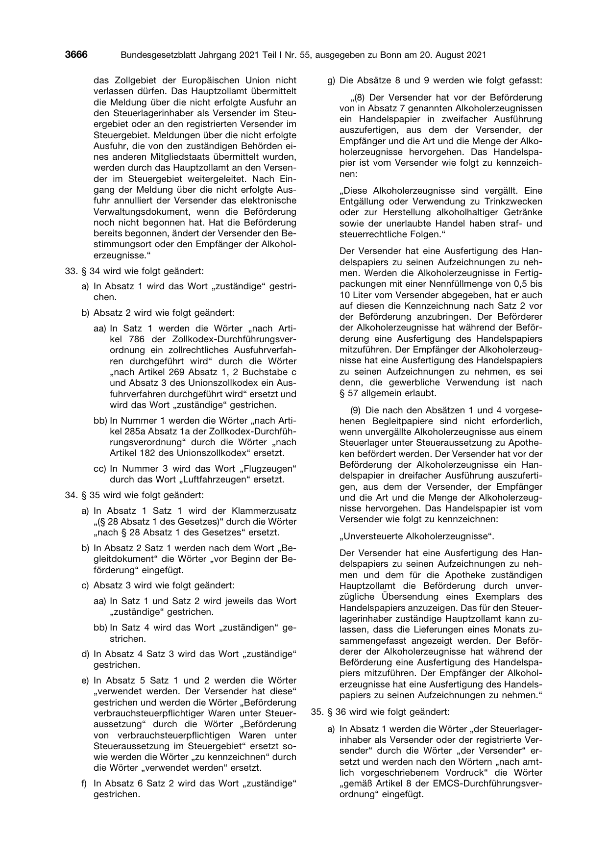 BGBl. 2021, Seite 3666 — Originalseite als Abbildung