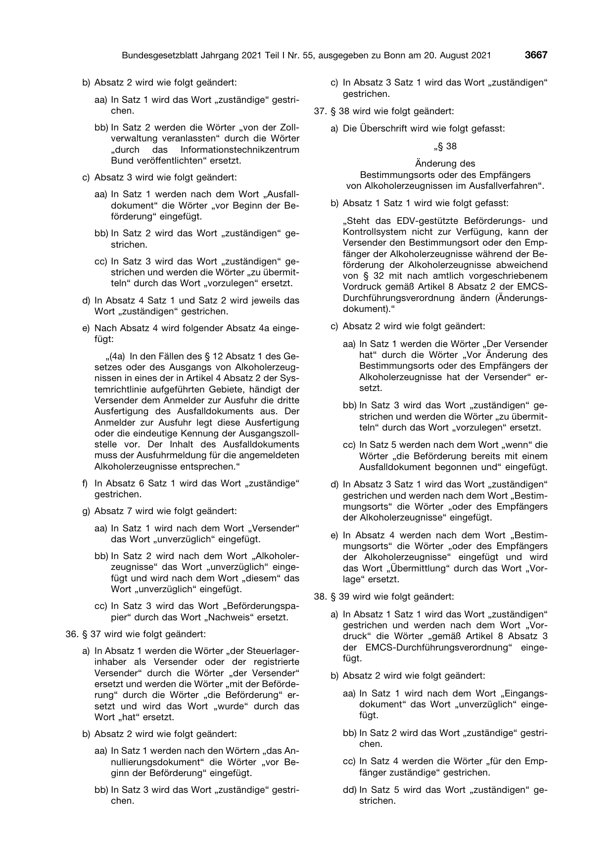 BGBl. 2021, Seite 3667 — Originalseite als Abbildung
