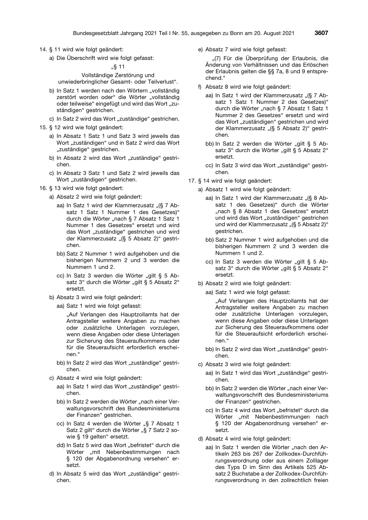 BGBl. 2021, Seite 3607 — Originalseite als Abbildung
