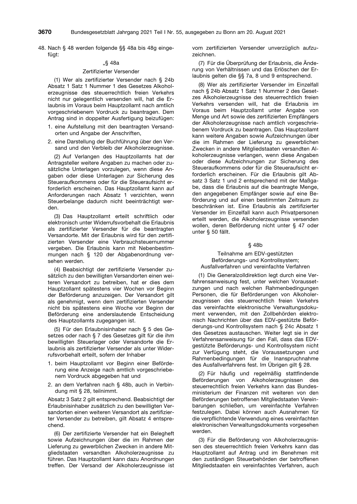 BGBl. 2021, Seite 3670 — Originalseite als Abbildung