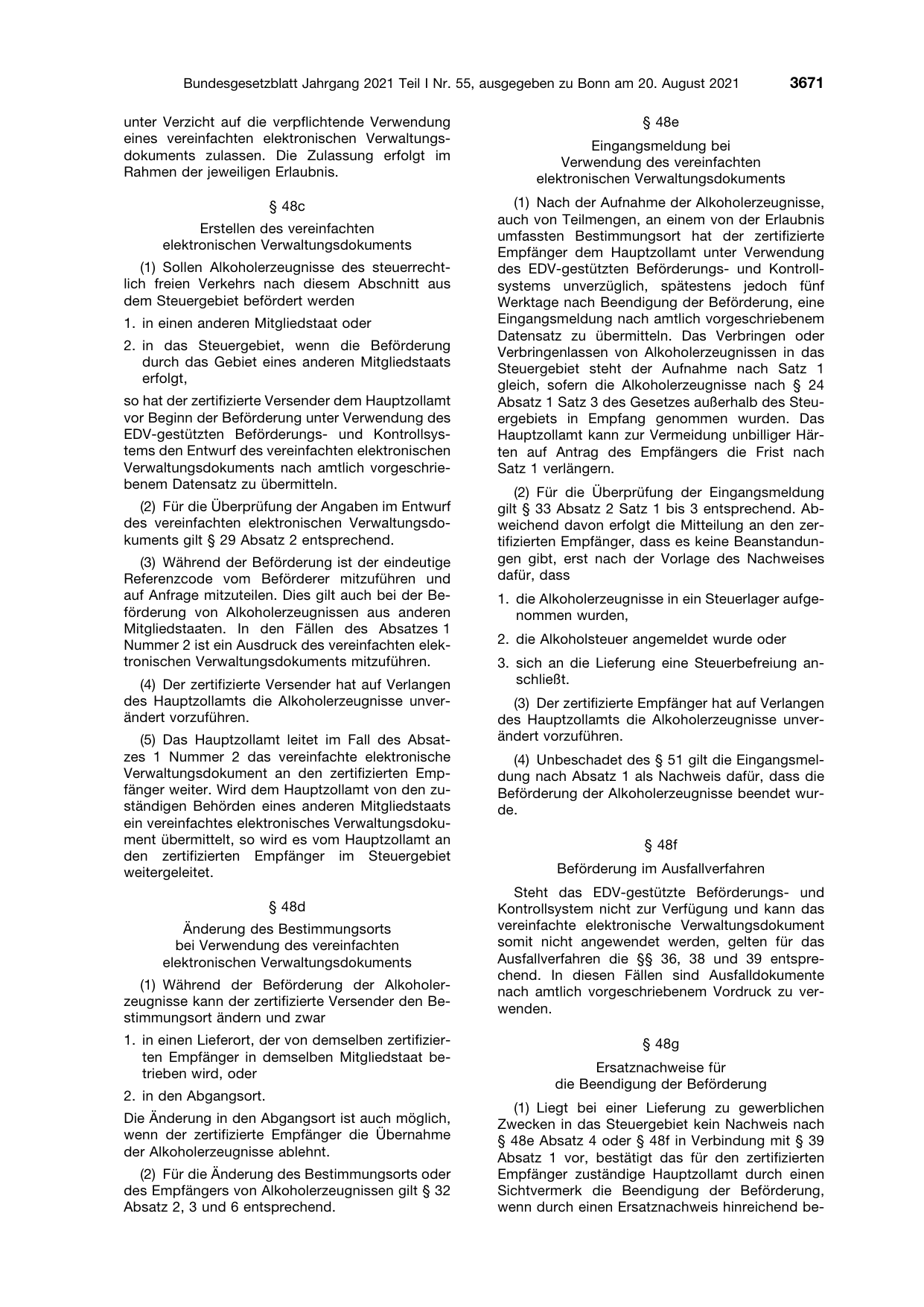 BGBl. 2021, Seite 3671 — Originalseite als Abbildung