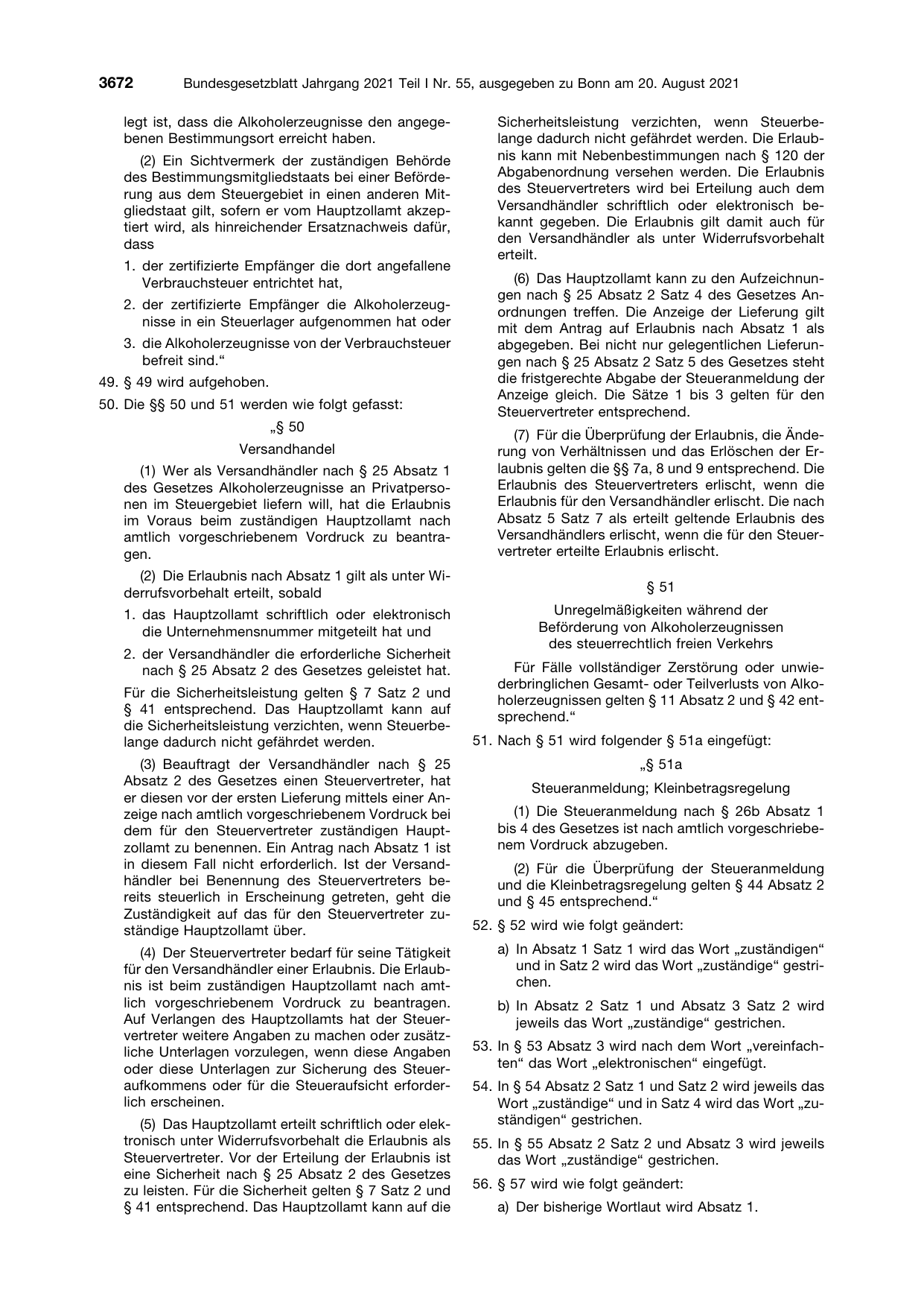 BGBl. 2021, Seite 3672 — Originalseite als Abbildung