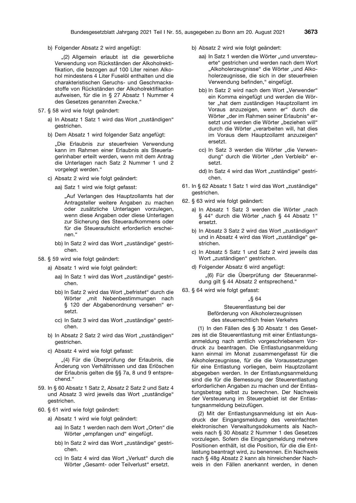 BGBl. 2021, Seite 3673 — Originalseite als Abbildung