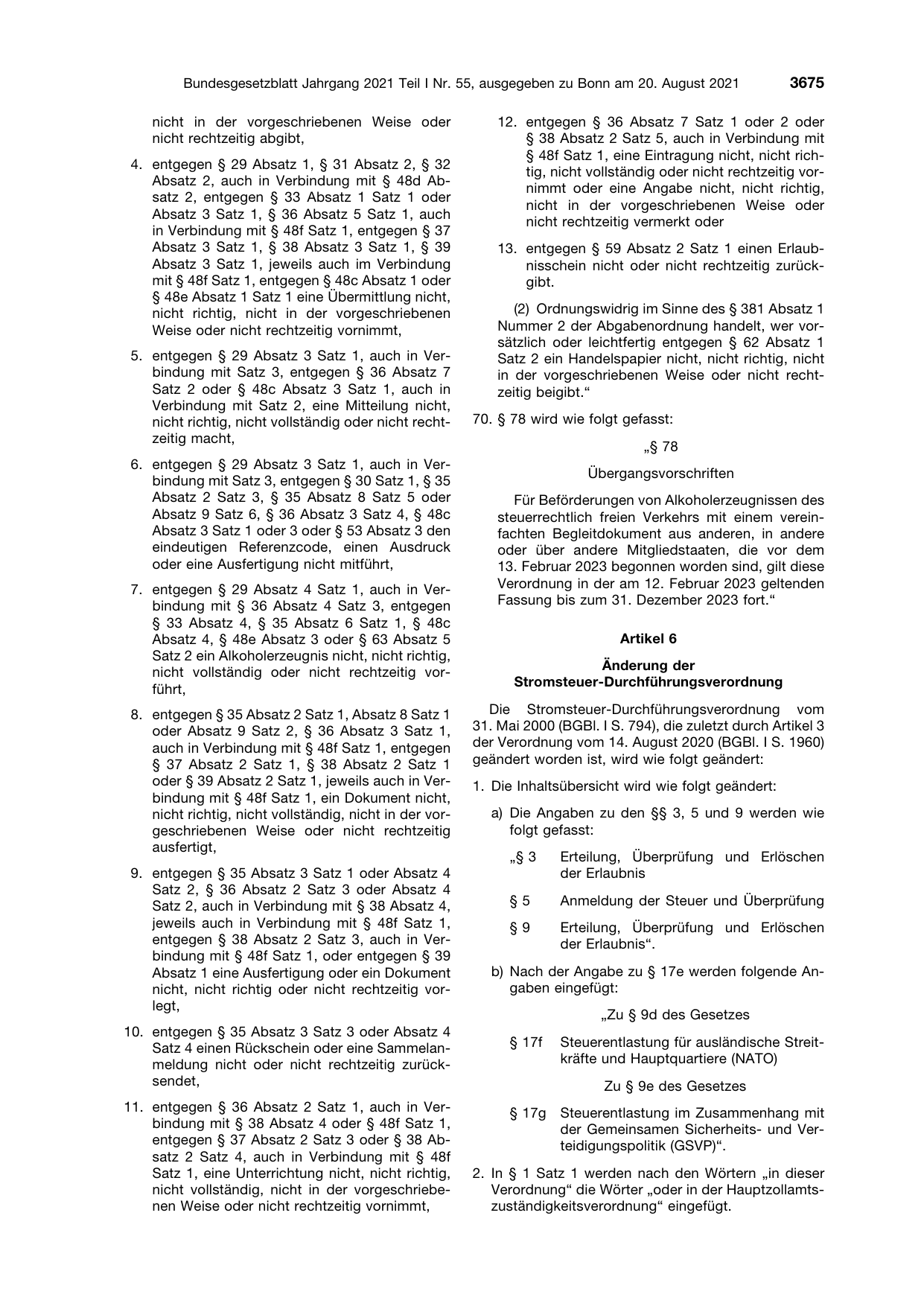 BGBl. 2021, Seite 3675 — Originalseite als Abbildung