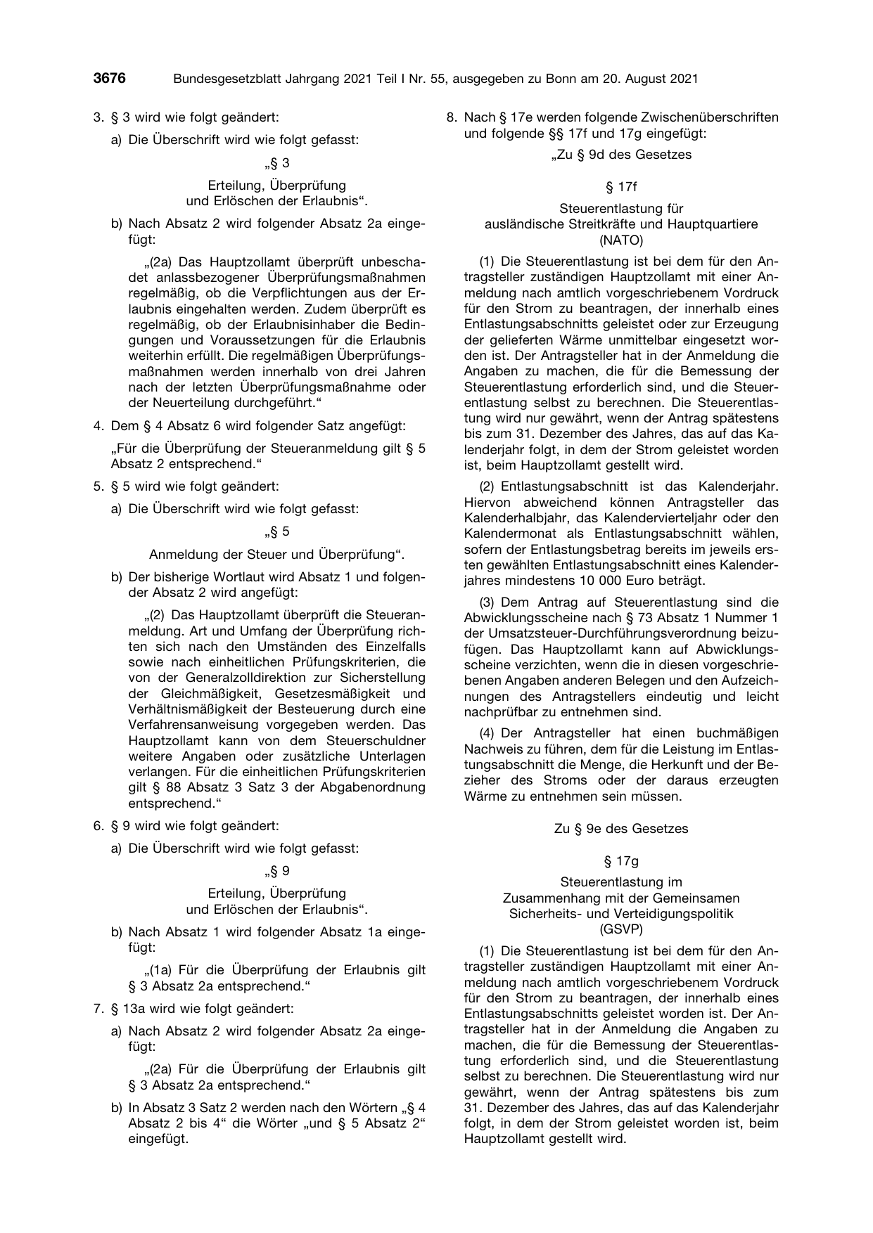 BGBl. 2021, Seite 3676 — Originalseite als Abbildung