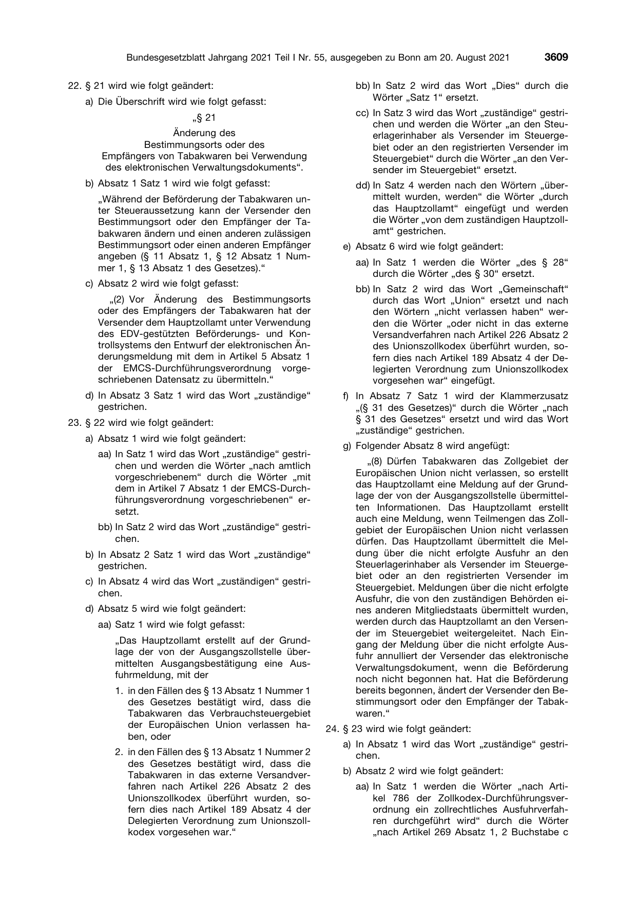 BGBl. 2021, Seite 3609 — Originalseite als Abbildung