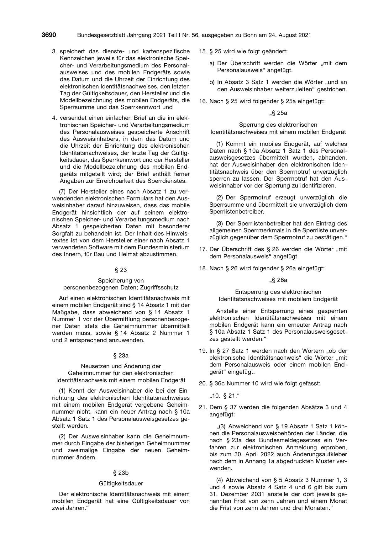 BGBl. 2021, Seite 3690 — Originalseite als Abbildung