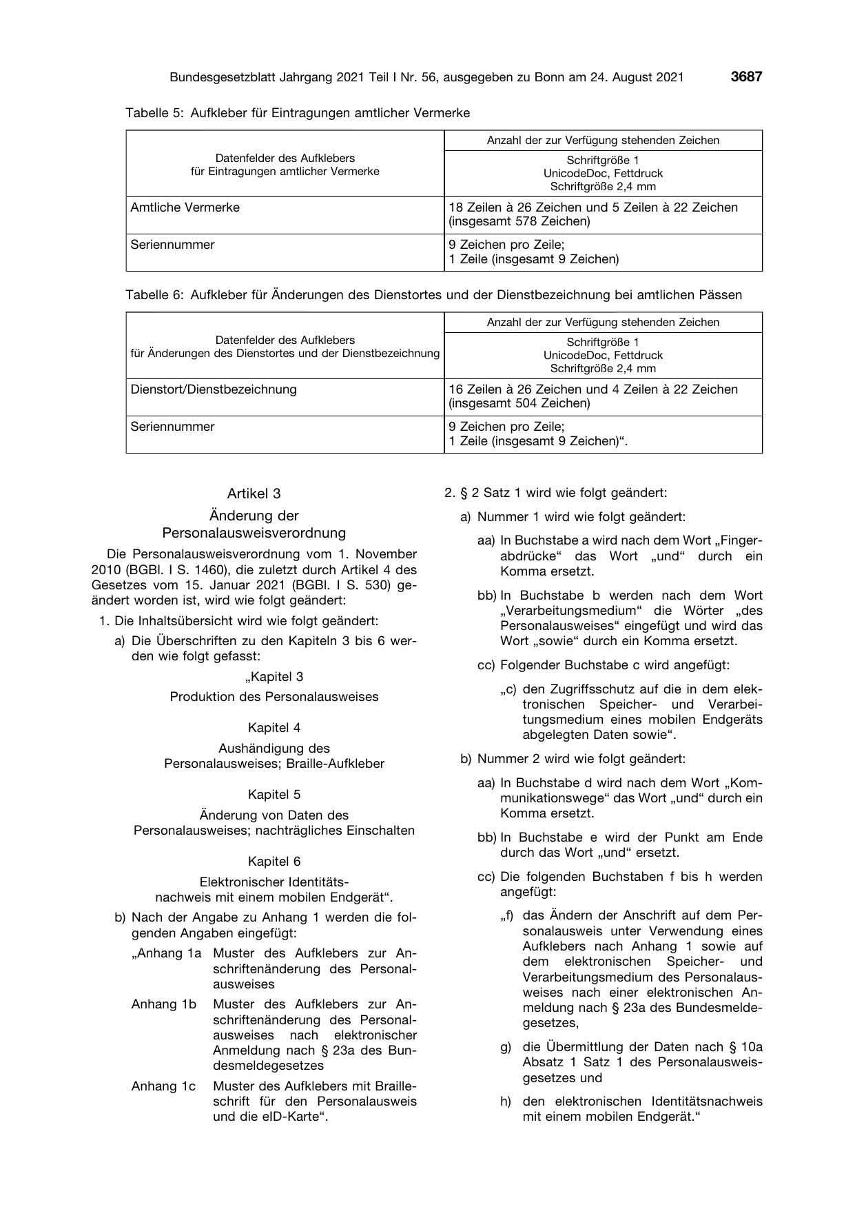 BGBl. 2021, Seite 3687 — Originalseite als Abbildung