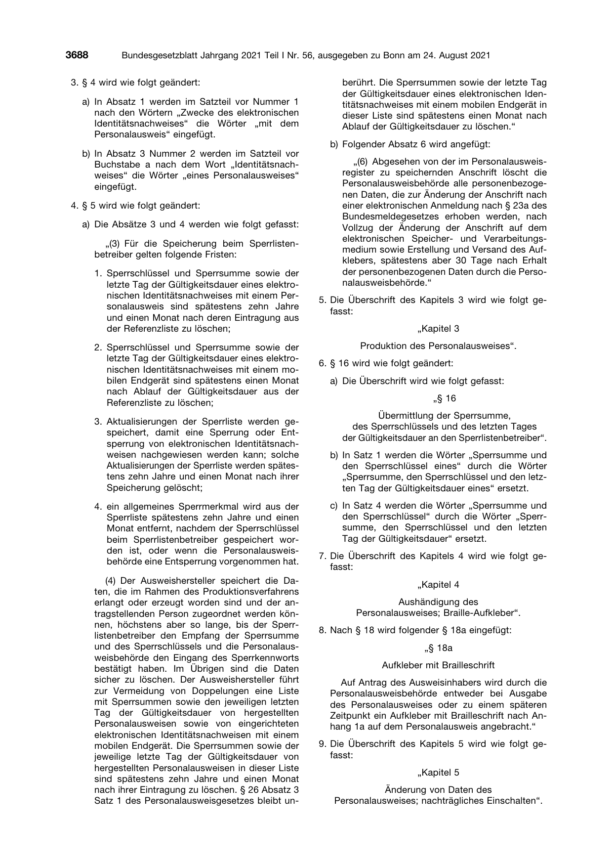 BGBl. 2021, Seite 3688 — Originalseite als Abbildung