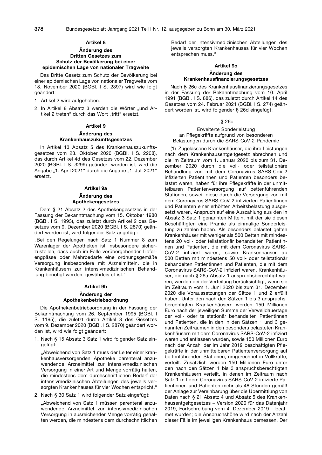 BGBl. 2021, Seite 378 — Originalseite als Abbildung