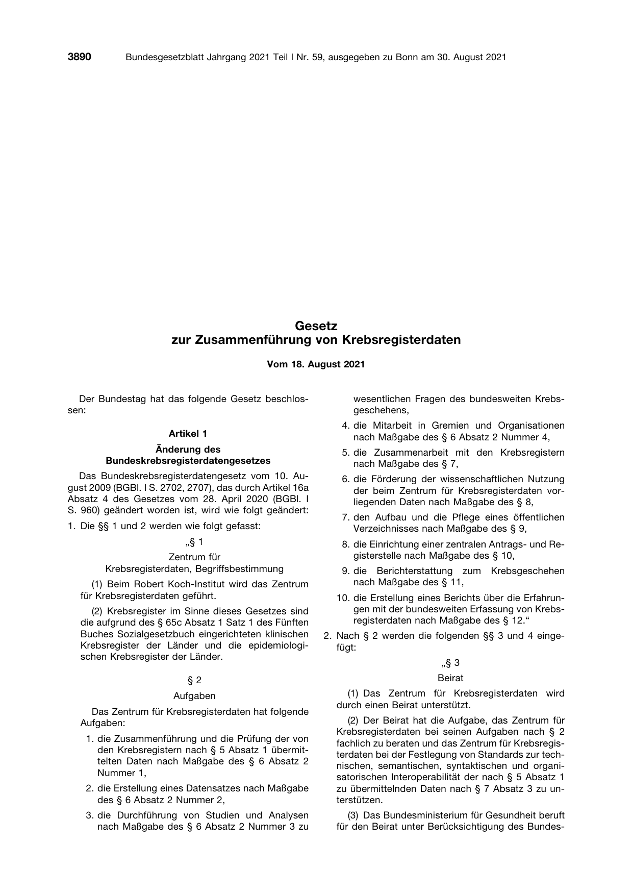 BGBl. 2021, Seite 3890 — Originalseite als Abbildung