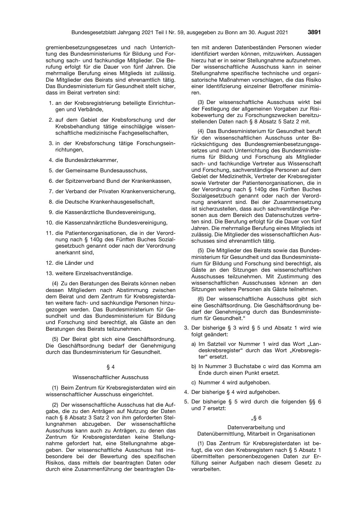 BGBl. 2021, Seite 3891 — Originalseite als Abbildung