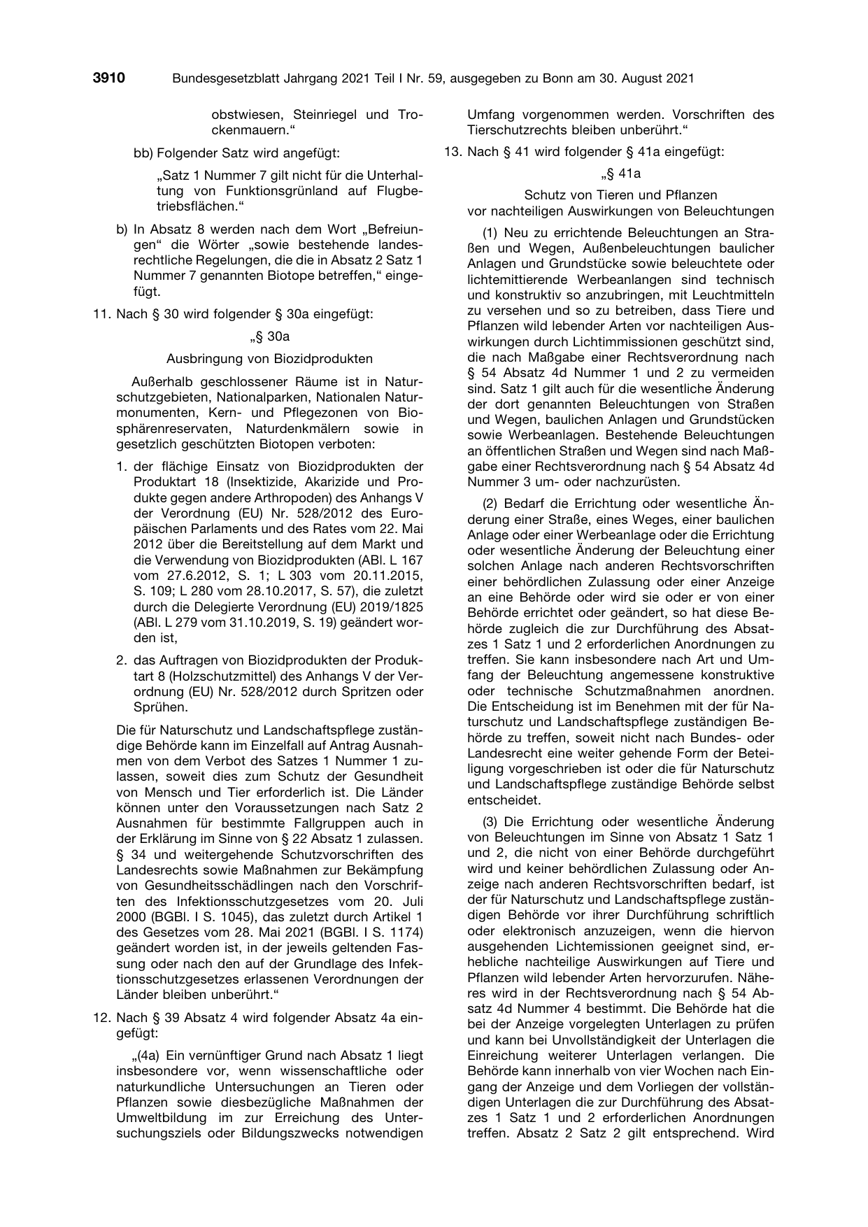 BGBl. 2021, Seite 3910 — Originalseite als Abbildung