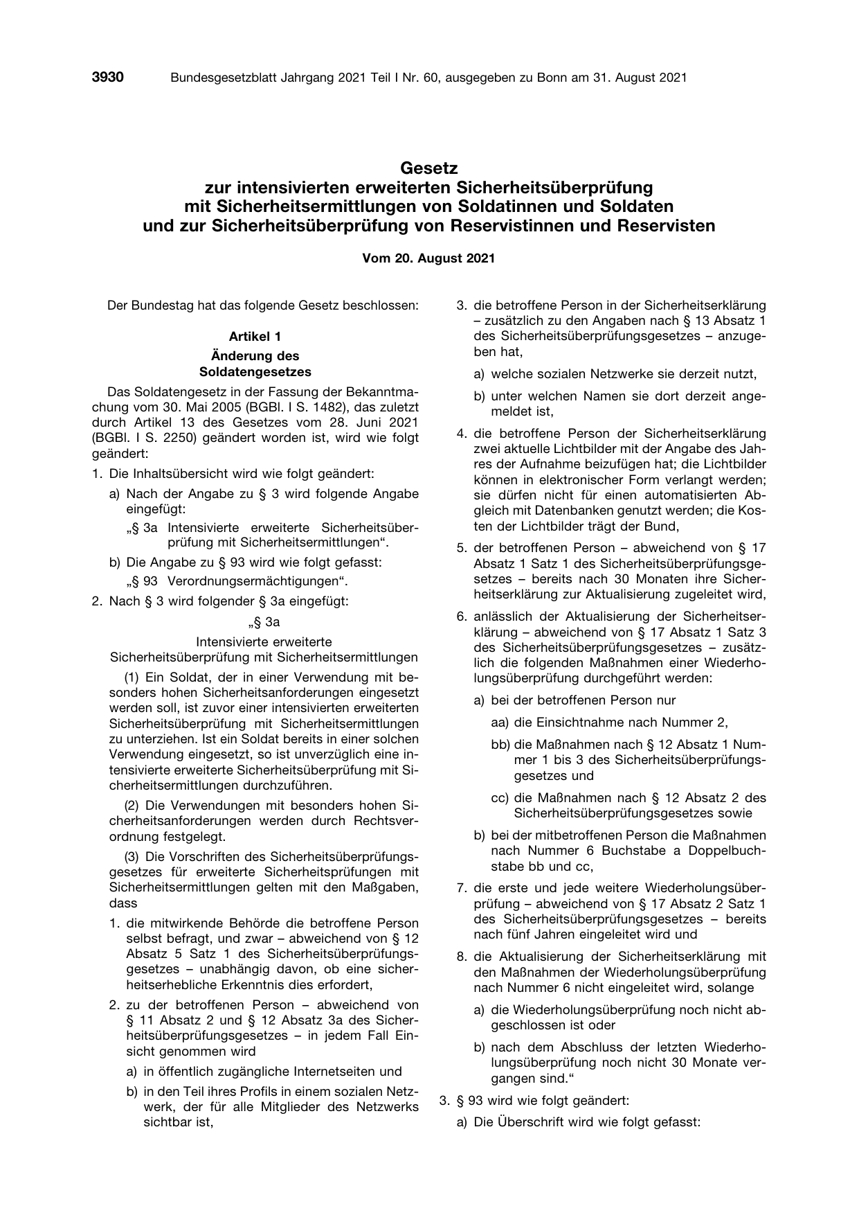 BGBl. 2021, Seite 3930 — Originalseite als Abbildung