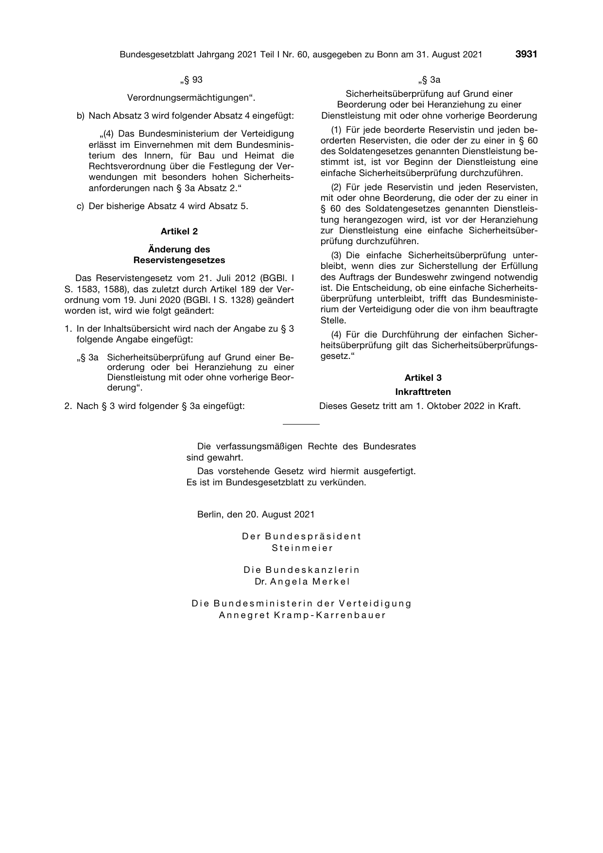 BGBl. 2021, Seite 3931 — Originalseite als Abbildung
