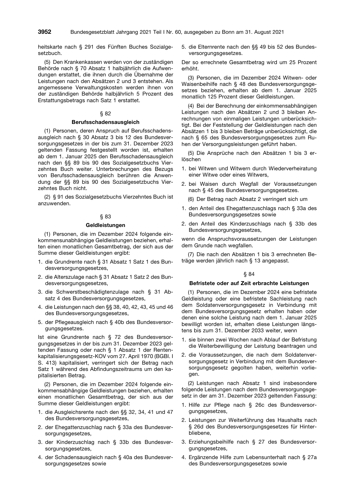 BGBl. 2021, Seite 3952 — Originalseite als Abbildung