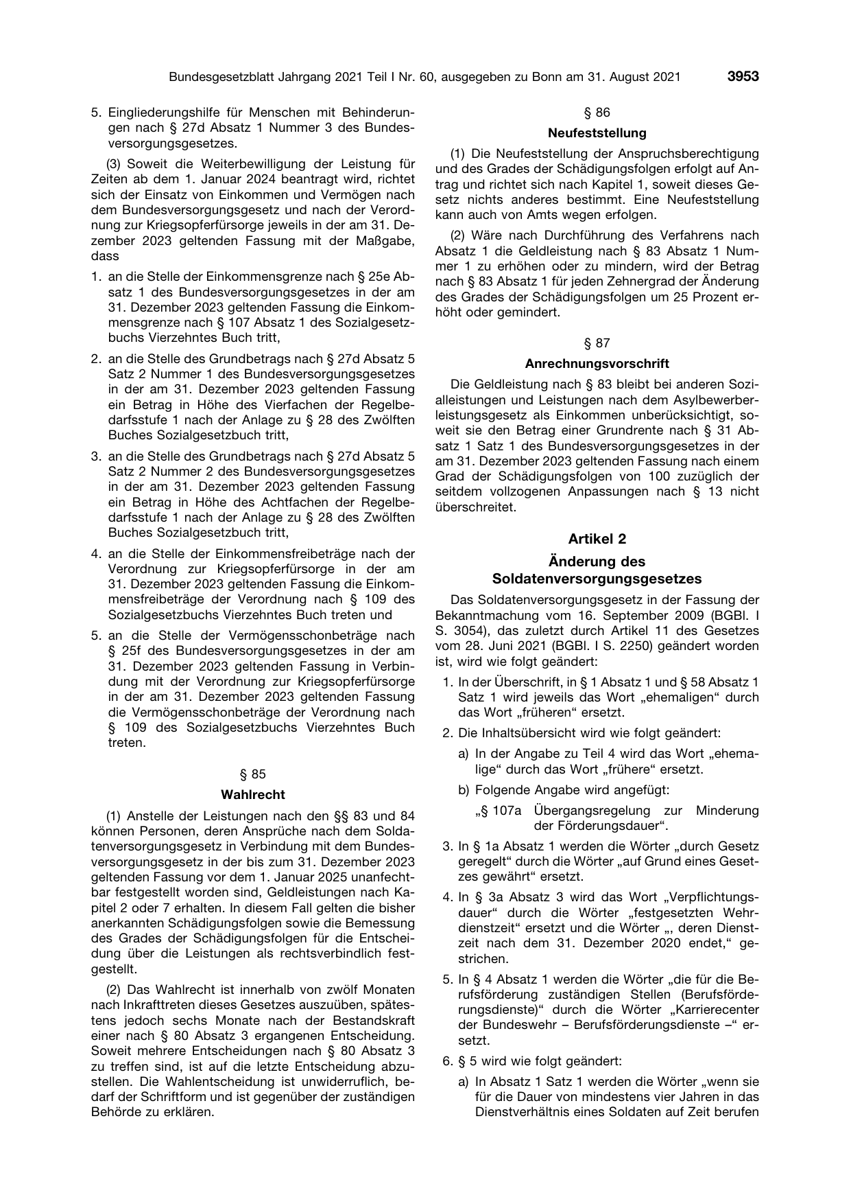 BGBl. 2021, Seite 3953 — Originalseite als Abbildung
