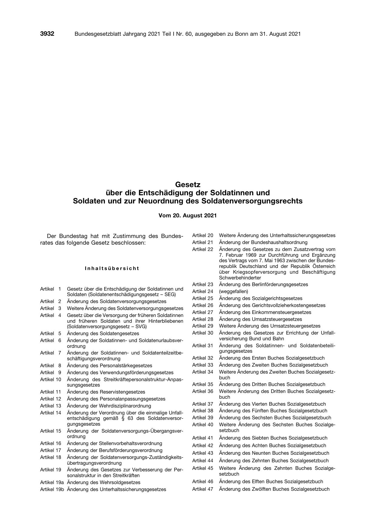 BGBl. 2021, Seite 3932 — Originalseite als Abbildung