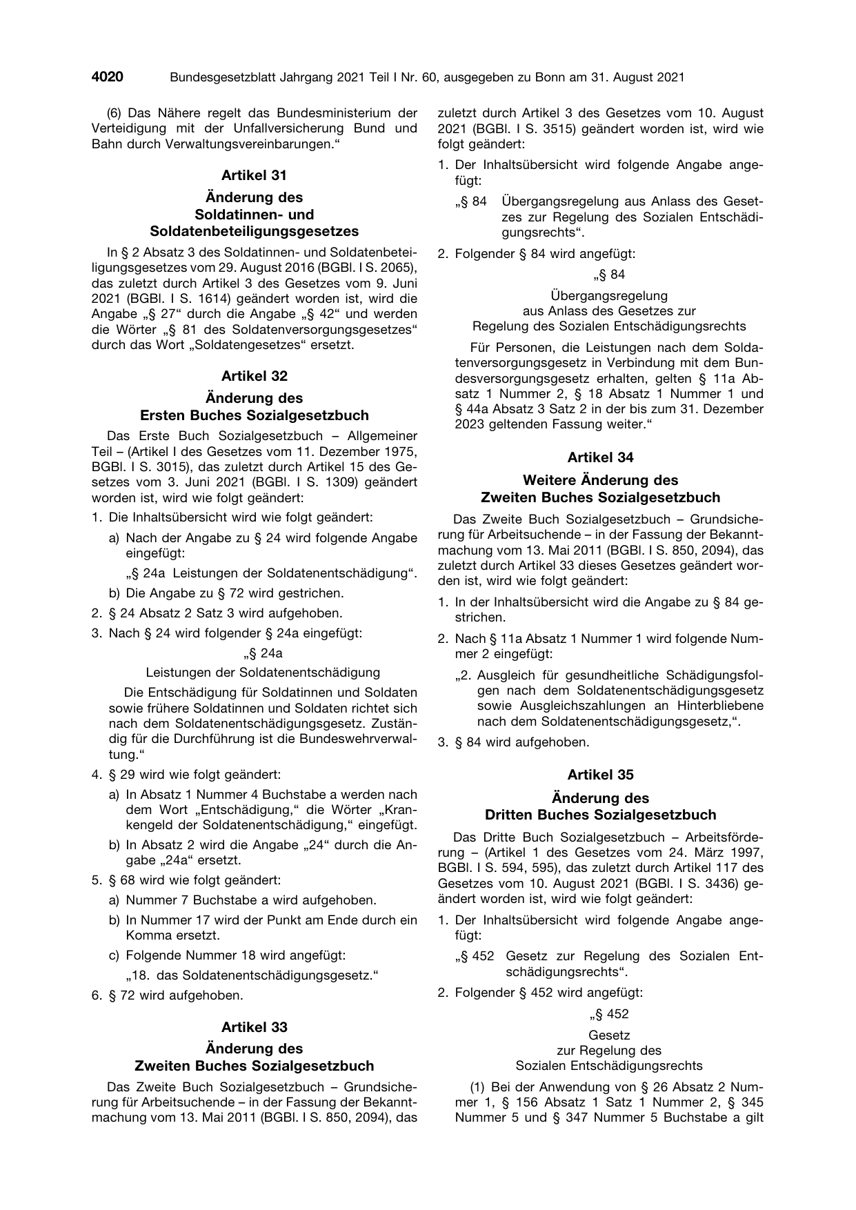 BGBl. 2021, Seite 4020 — Originalseite als Abbildung