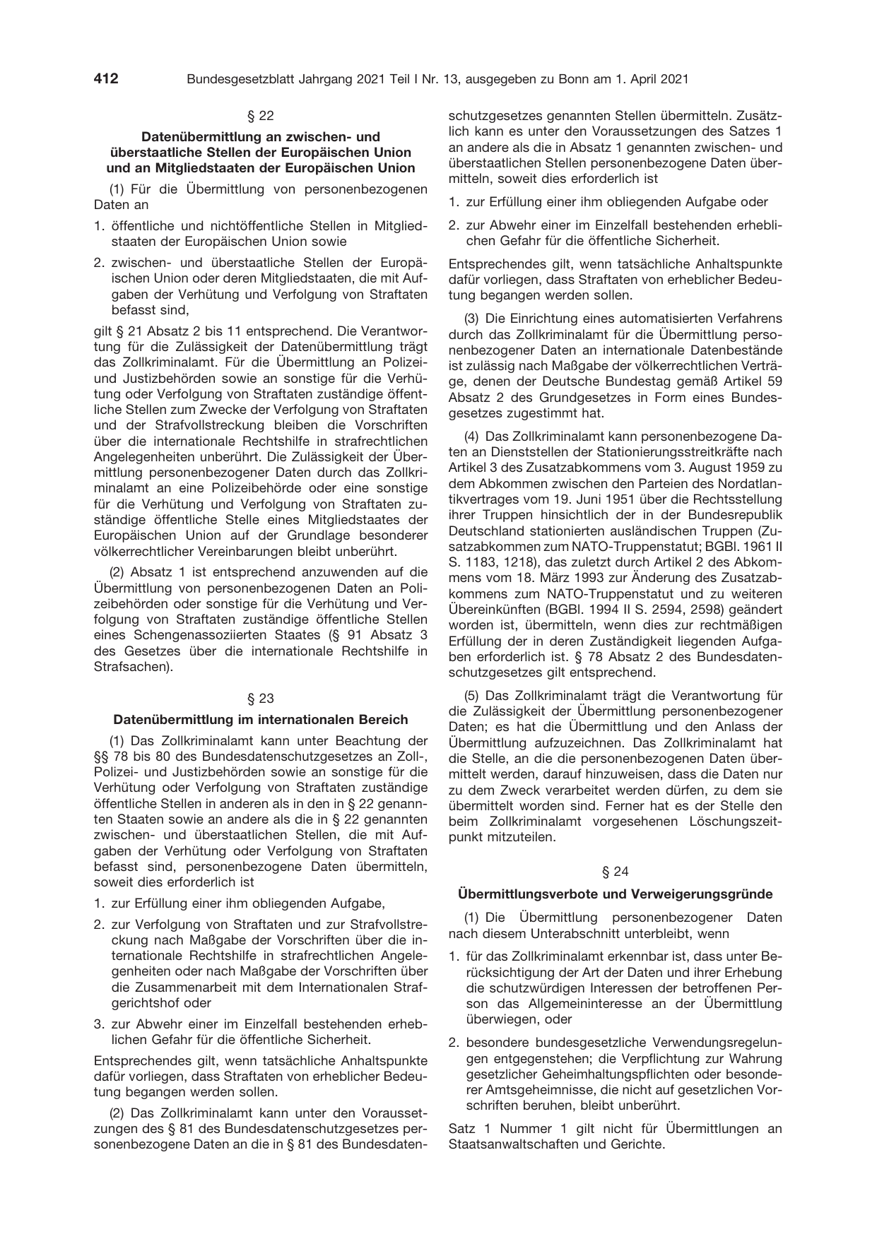 BGBl. 2021, Seite 412 — Originalseite als Abbildung