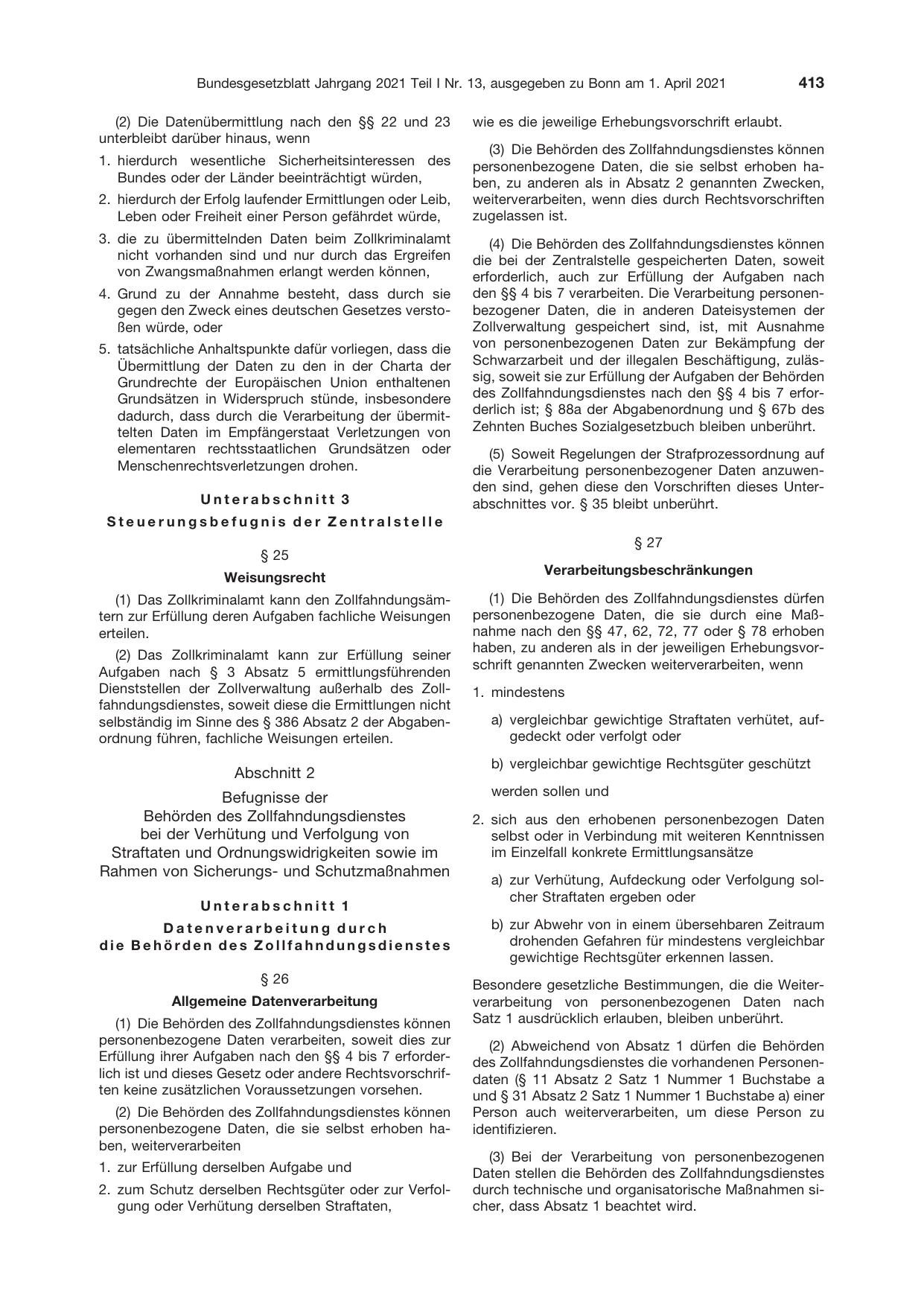 BGBl. 2021, Seite 413 — Originalseite als Abbildung