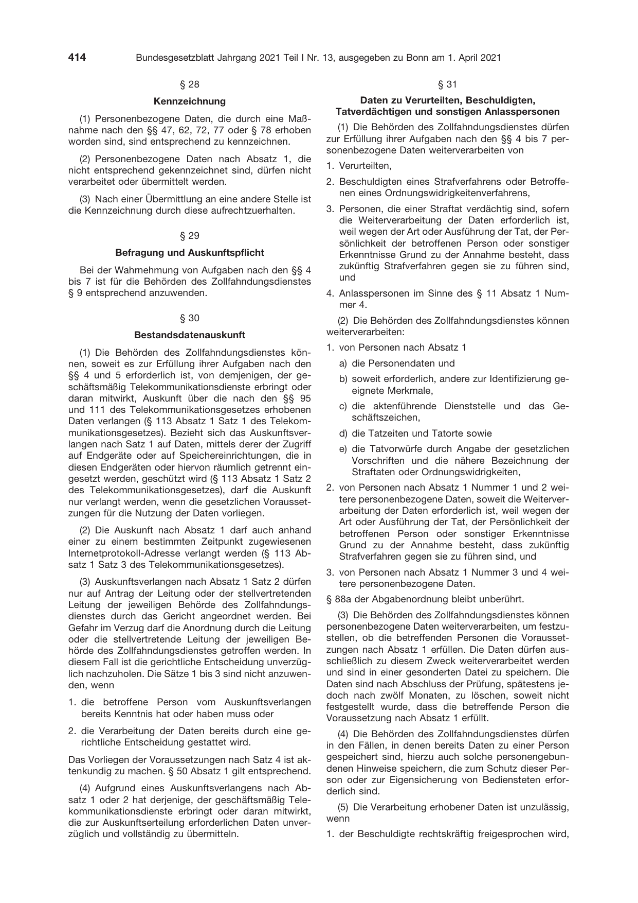 BGBl. 2021, Seite 414 — Originalseite als Abbildung