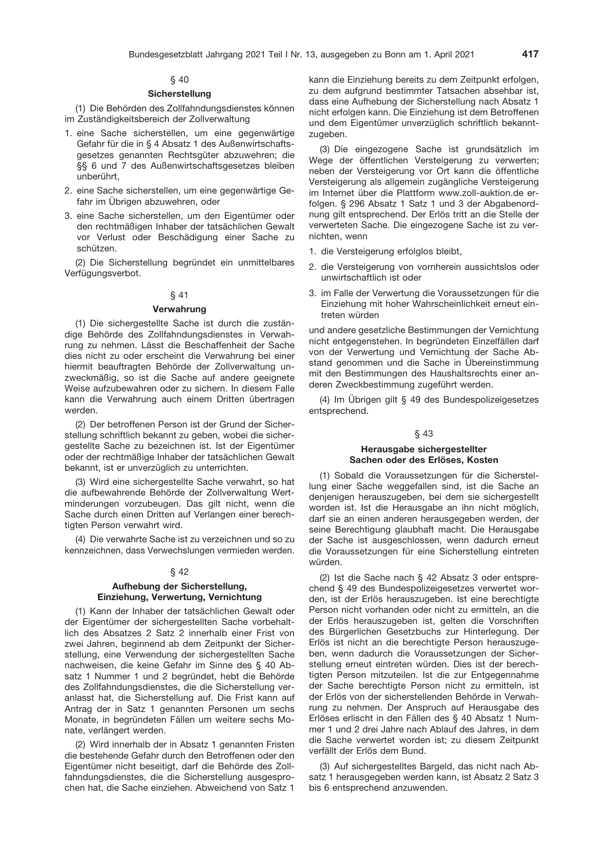 BGBl. 2021, Seite 417 — Originalseite als Abbildung