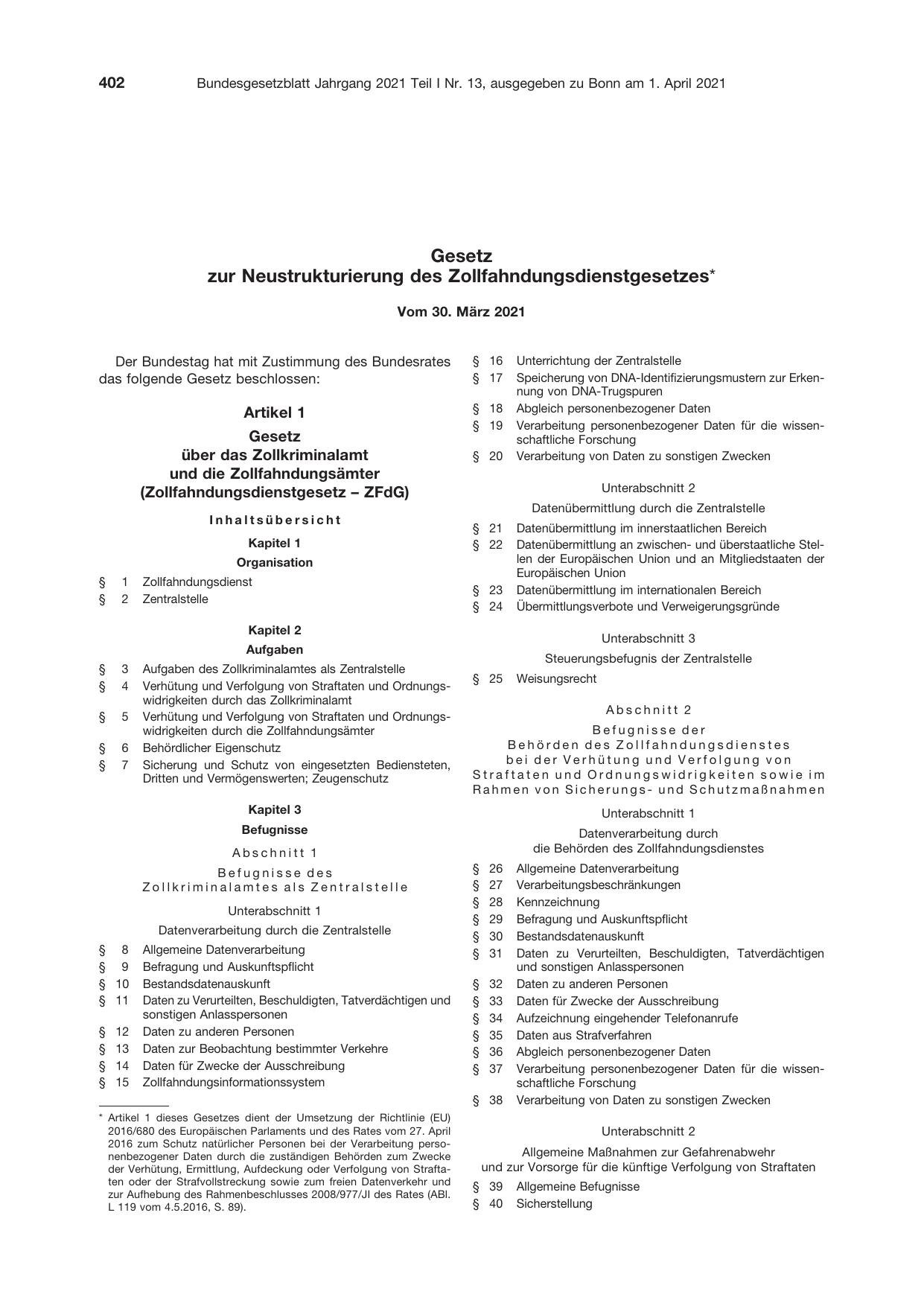 BGBl. 2021, Seite 402 — Originalseite als Abbildung