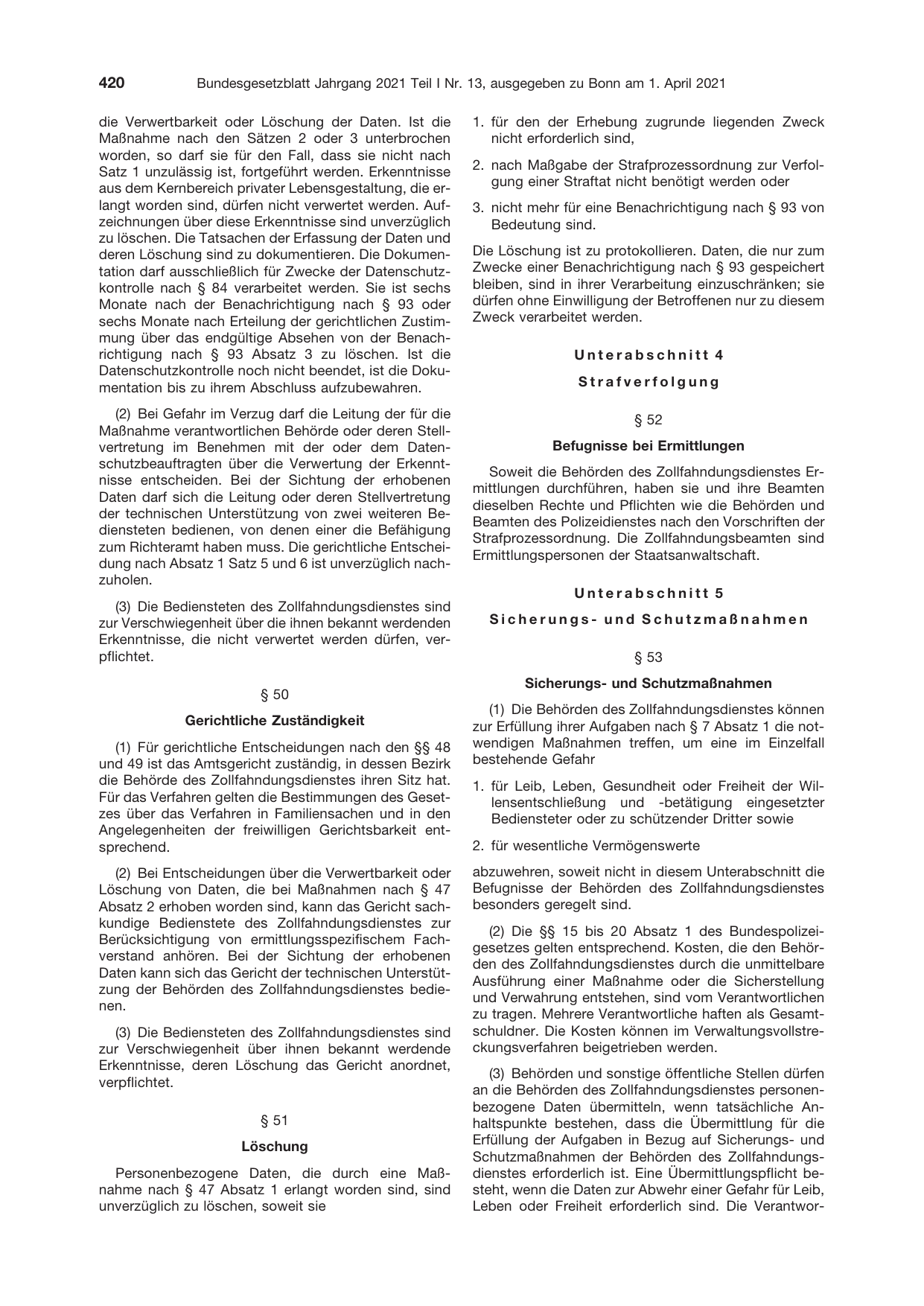 BGBl. 2021, Seite 420 — Originalseite als Abbildung