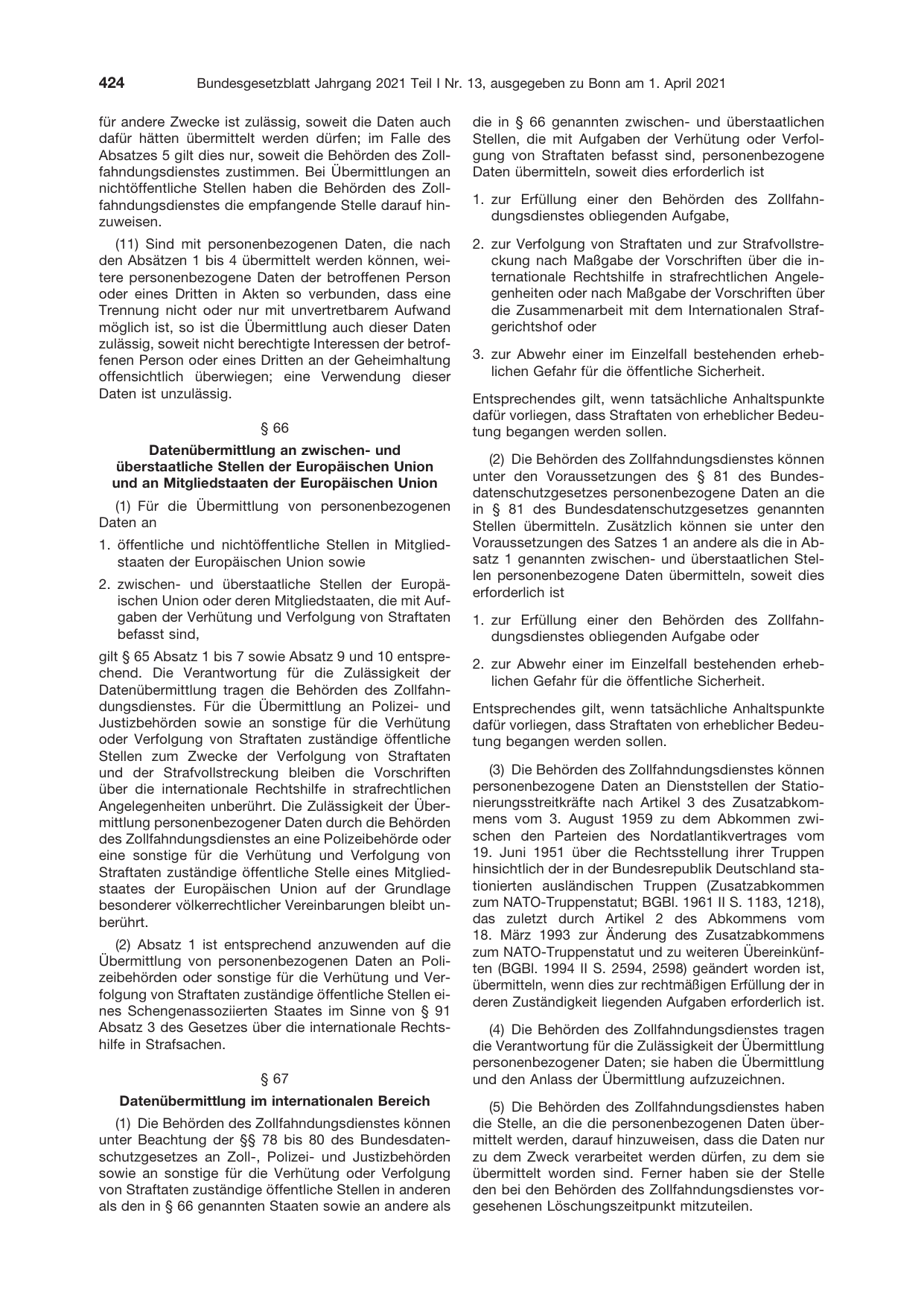 BGBl. 2021, Seite 424 — Originalseite als Abbildung