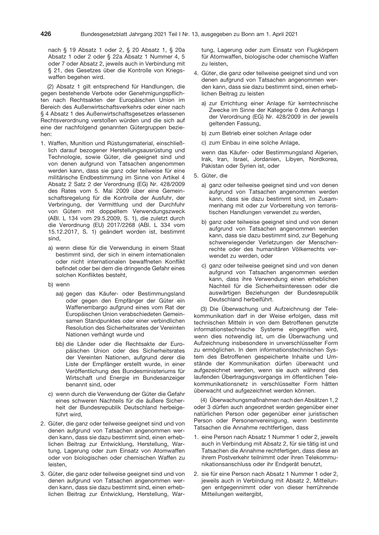 BGBl. 2021, Seite 426 — Originalseite als Abbildung