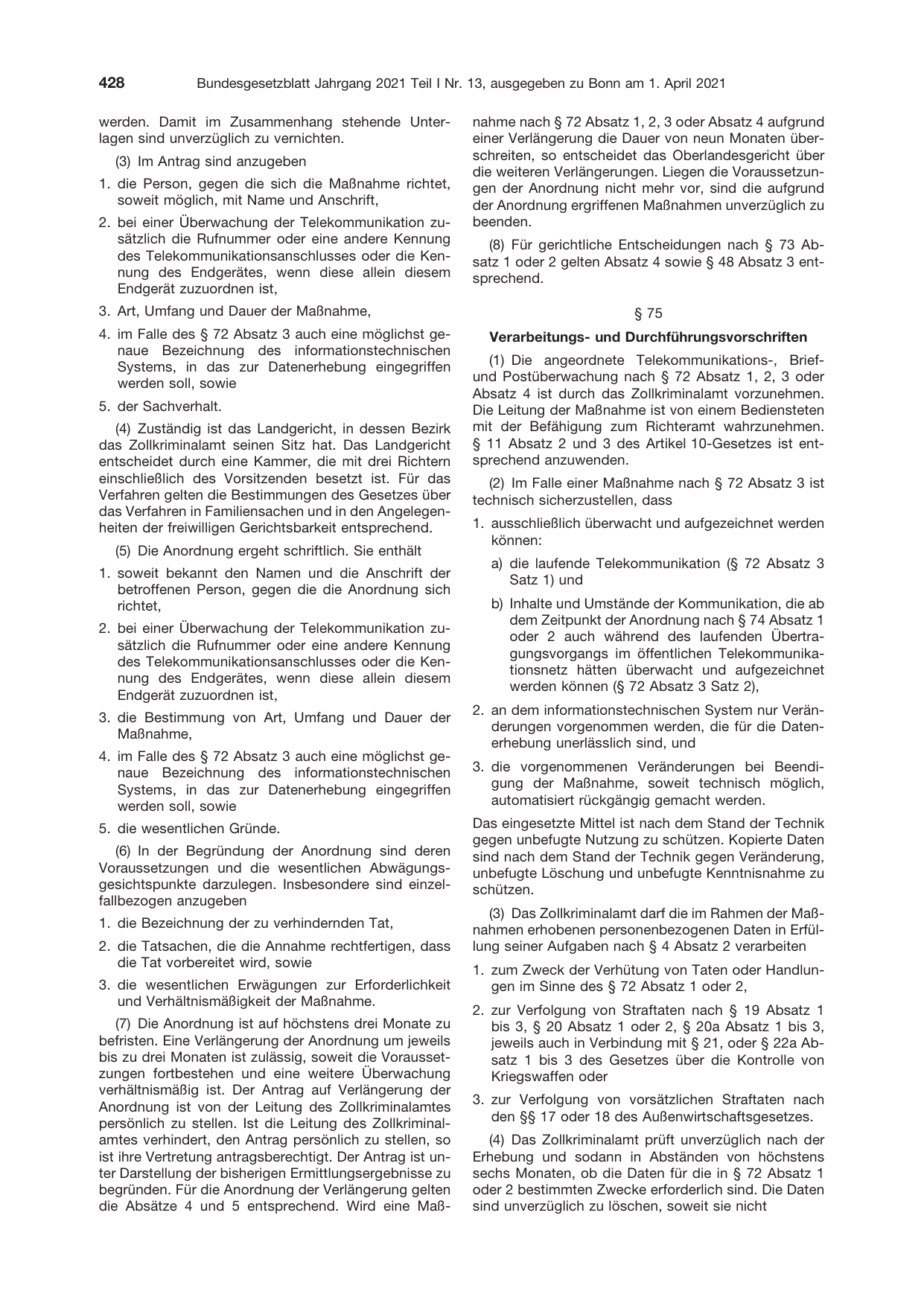 BGBl. 2021, Seite 428 — Originalseite als Abbildung