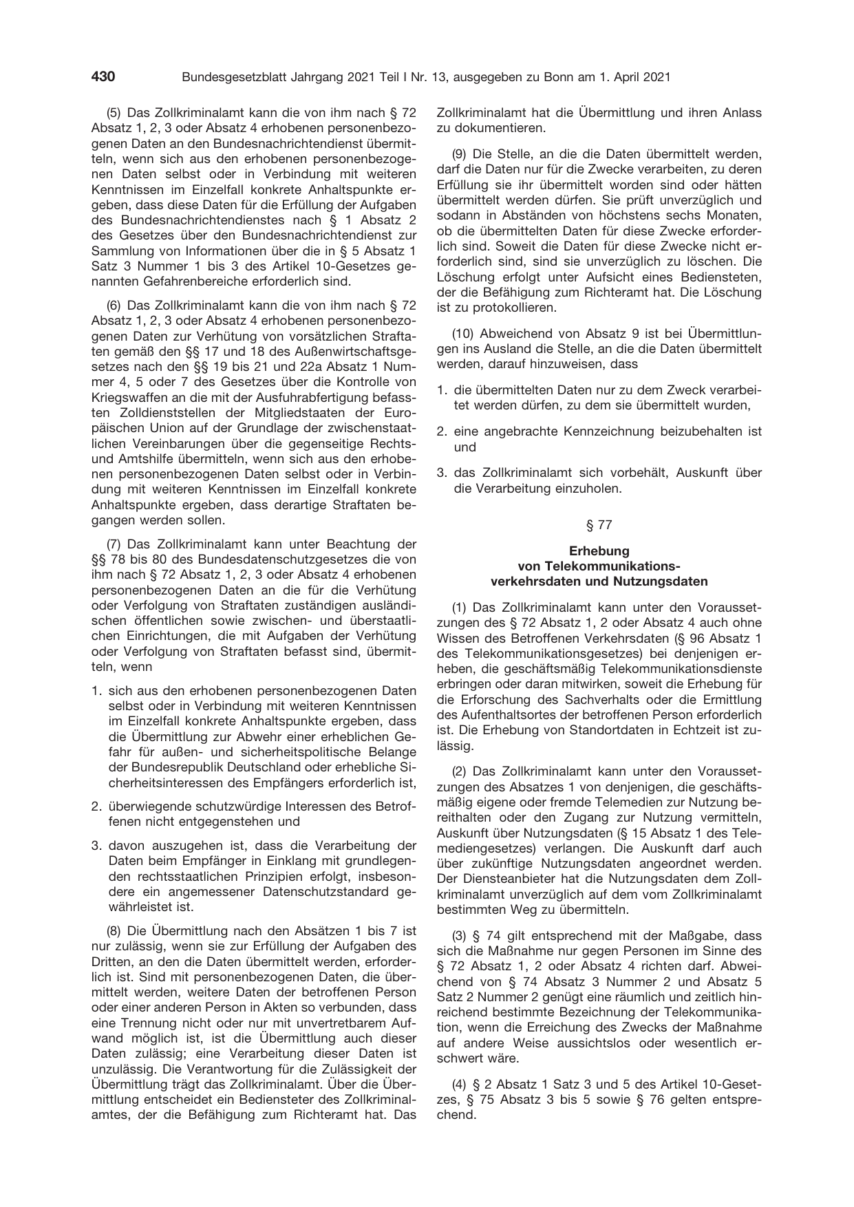 BGBl. 2021, Seite 430 — Originalseite als Abbildung