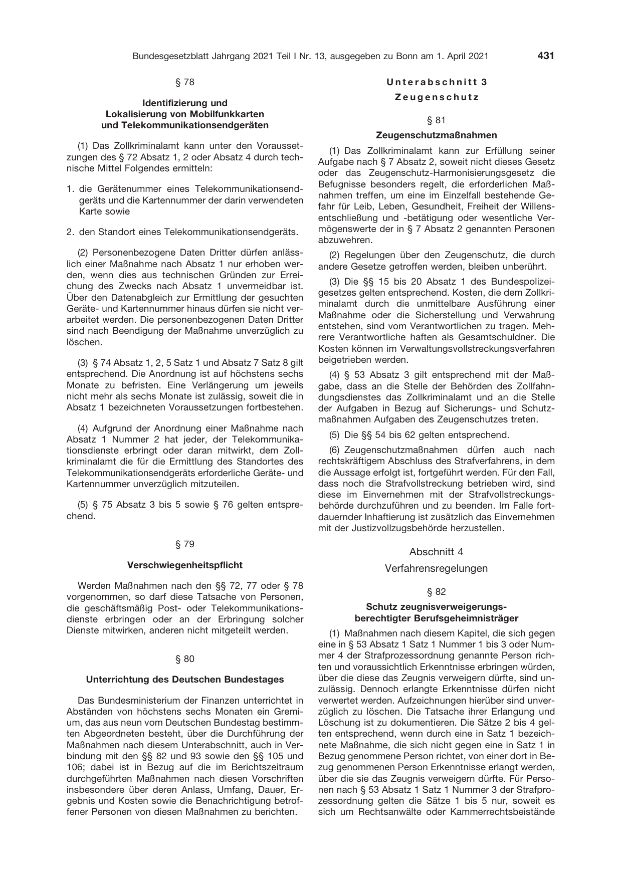 BGBl. 2021, Seite 431 — Originalseite als Abbildung