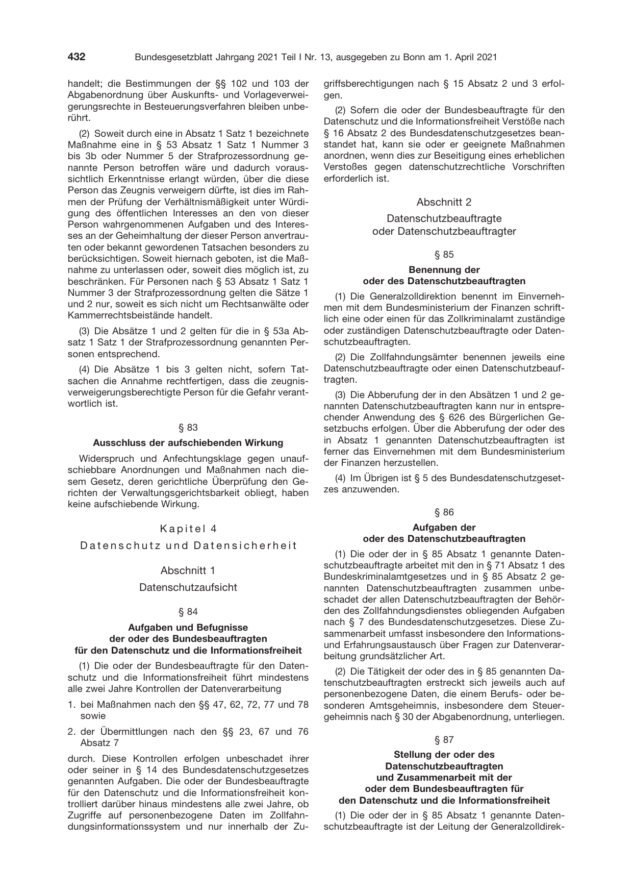 BGBl. 2021, Seite 432 — Originalseite als Abbildung