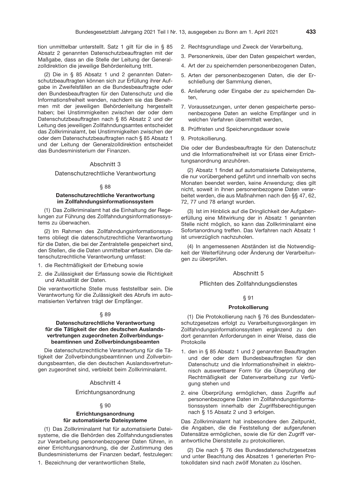 BGBl. 2021, Seite 433 — Originalseite als Abbildung