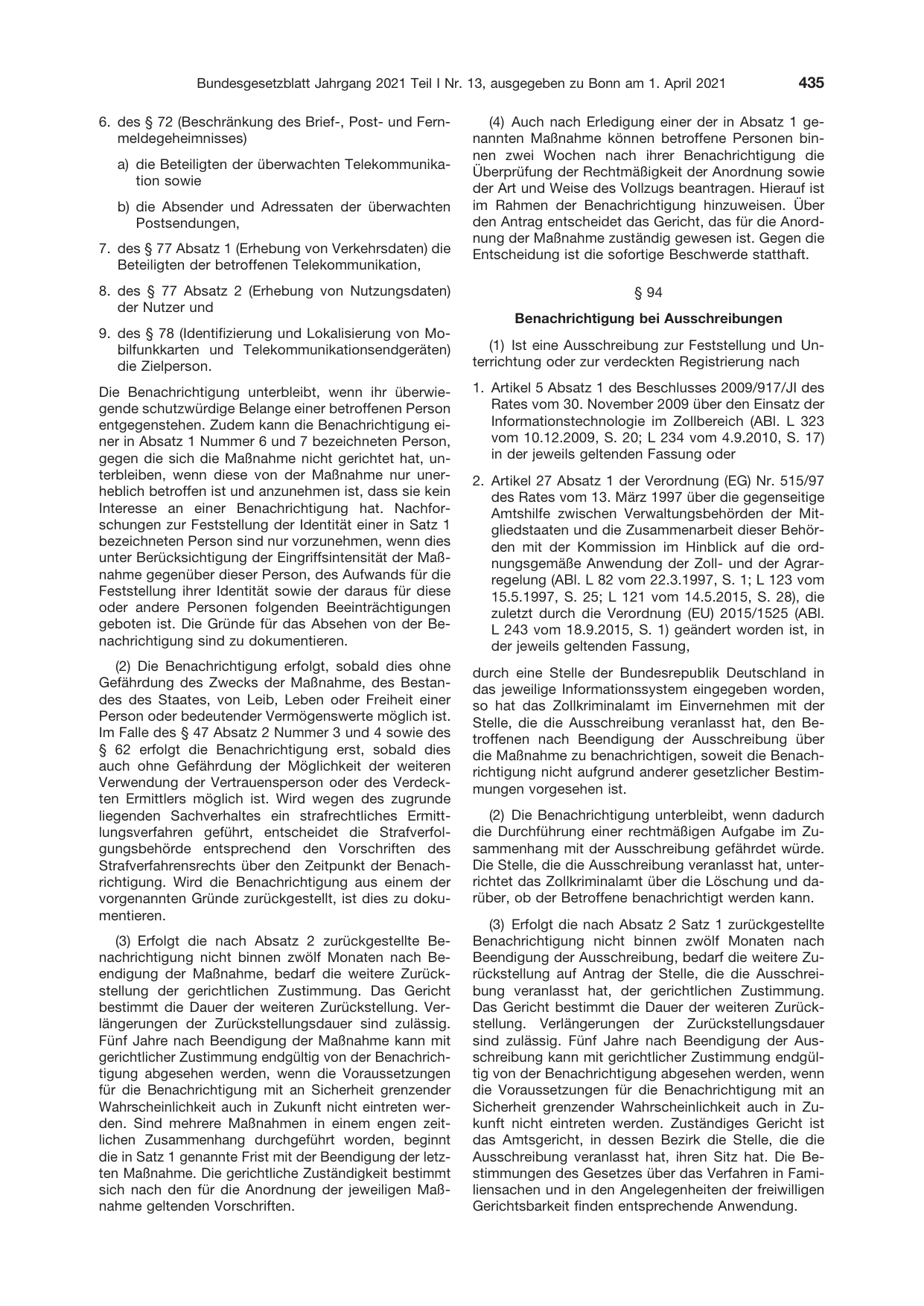 BGBl. 2021, Seite 435 — Originalseite als Abbildung