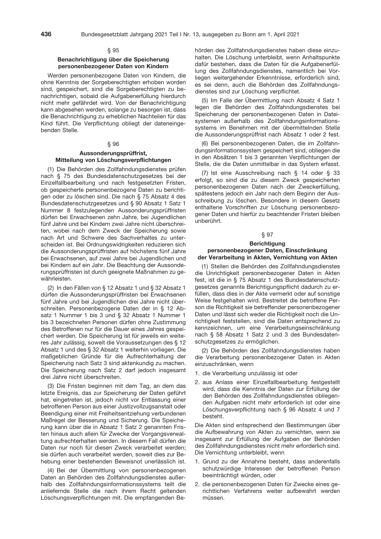 BGBl. 2021, Seite 436 — Originalseite als Abbildung