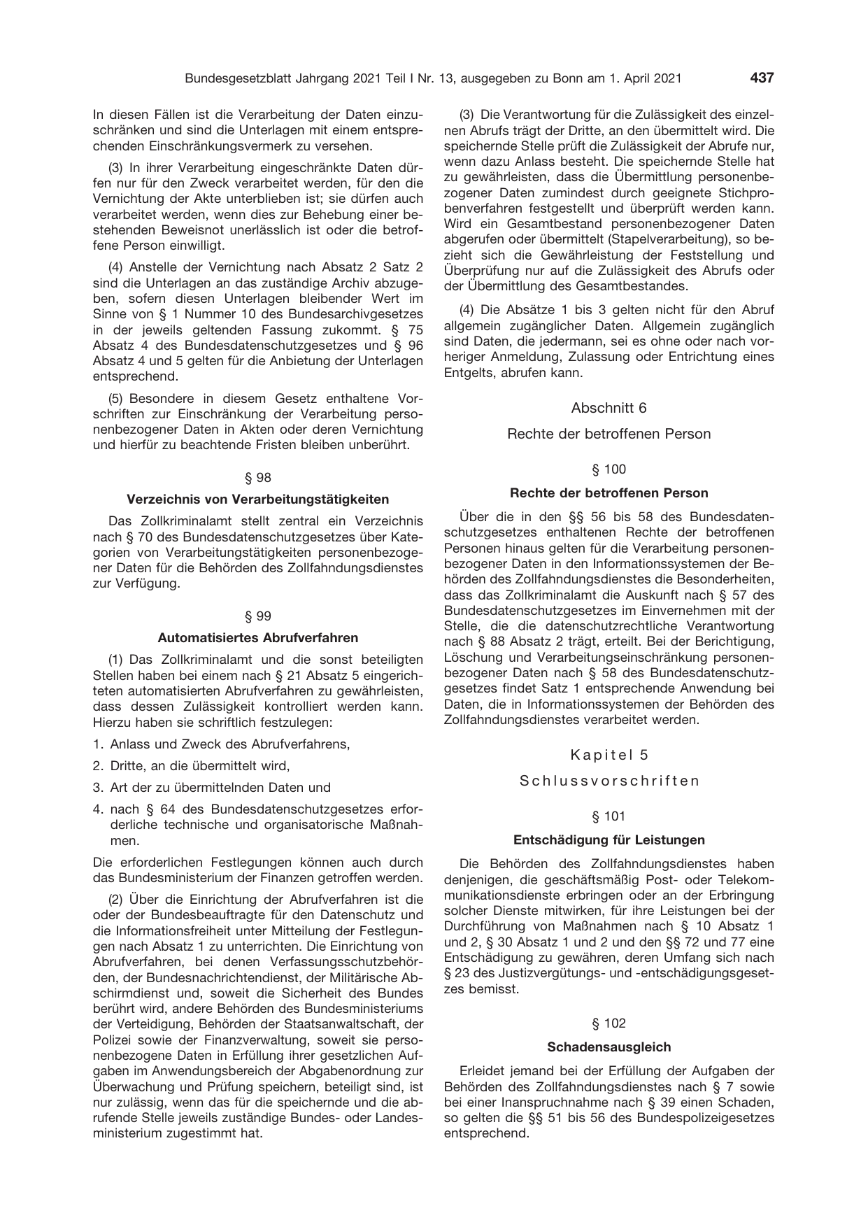 BGBl. 2021, Seite 437 — Originalseite als Abbildung