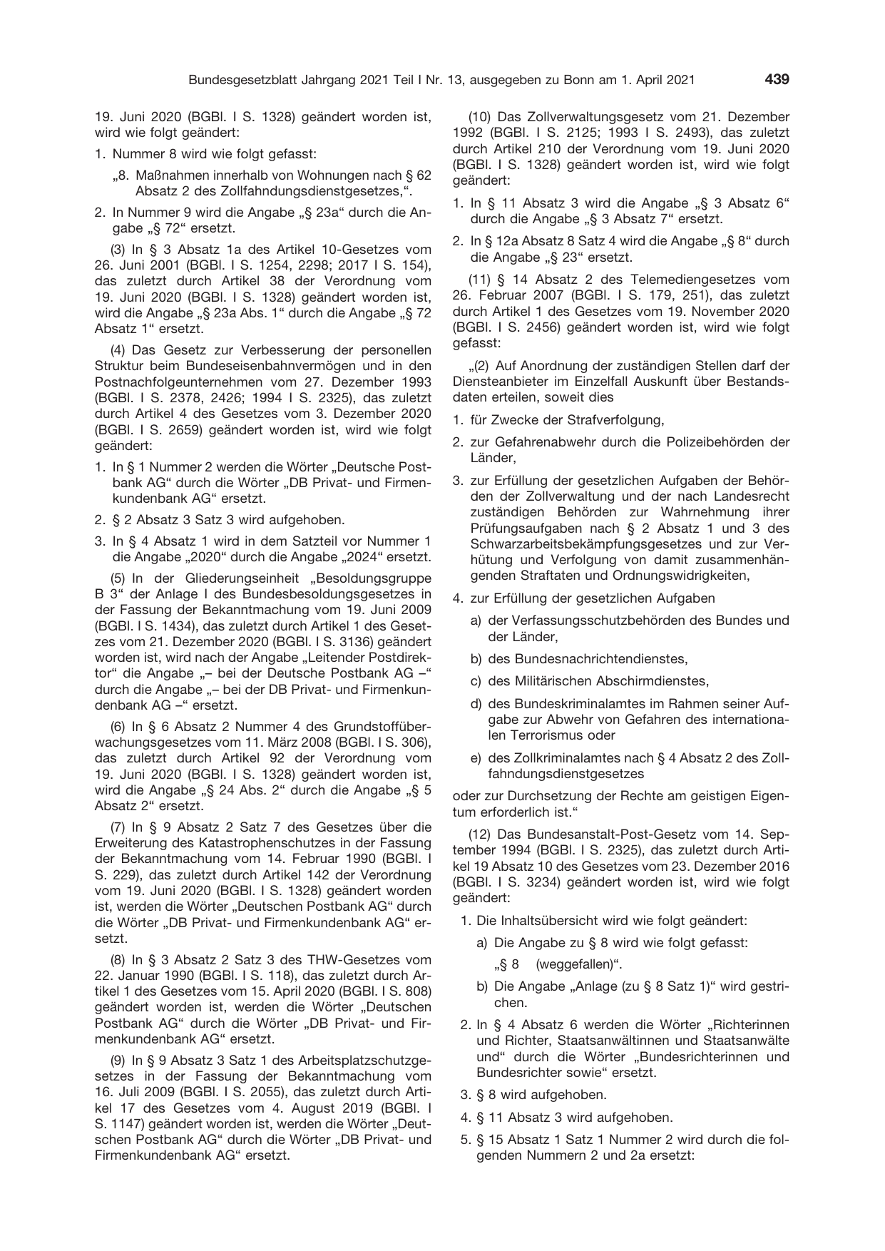 BGBl. 2021, Seite 439 — Originalseite als Abbildung