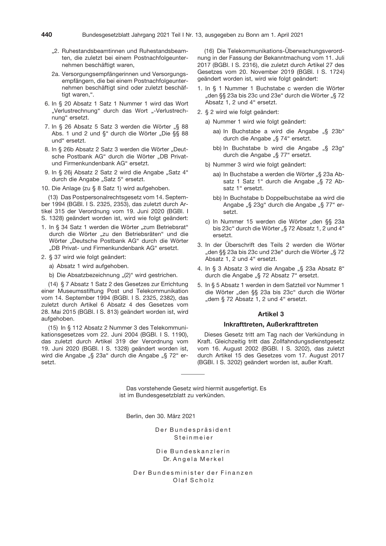 BGBl. 2021, Seite 440 — Originalseite als Abbildung