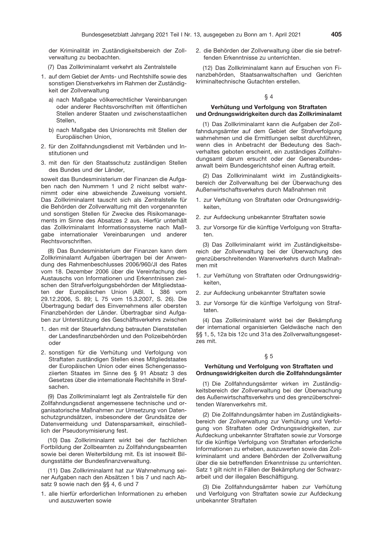BGBl. 2021, Seite 405 — Originalseite als Abbildung