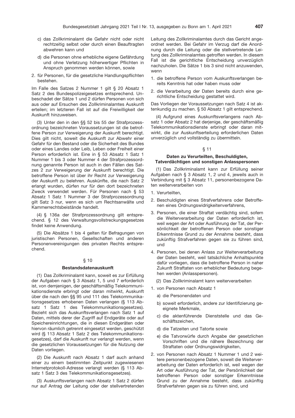 BGBl. 2021, Seite 407 — Originalseite als Abbildung