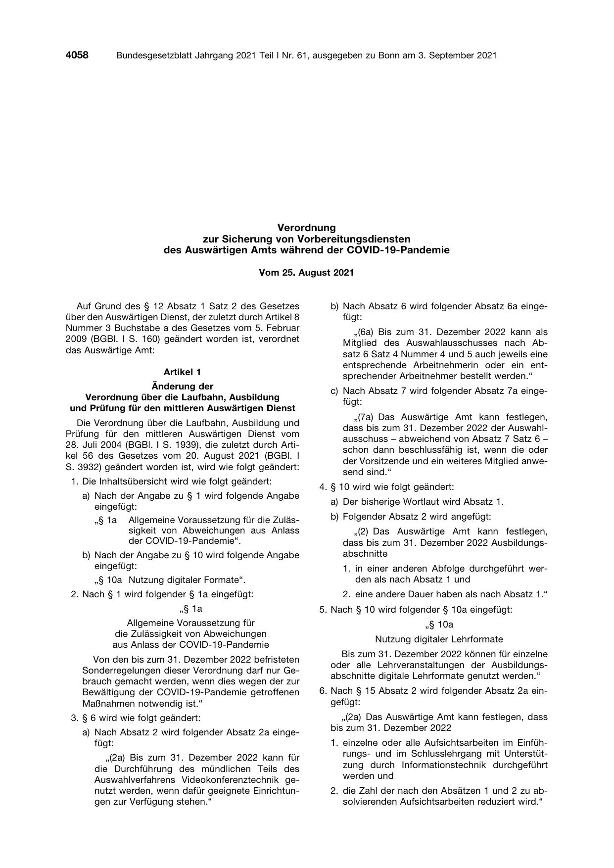 BGBl. 2021, Seite 4058 — Originalseite als Abbildung