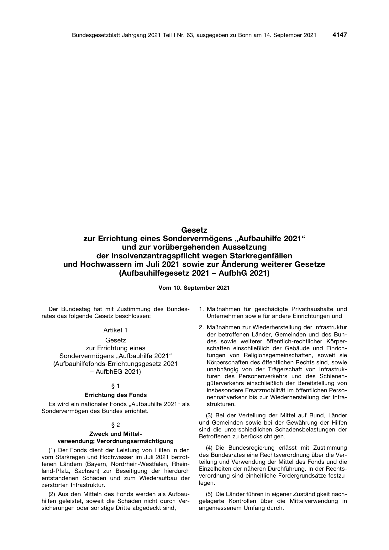 BGBl. 2021, Seite 4147 — Originalseite als Abbildung