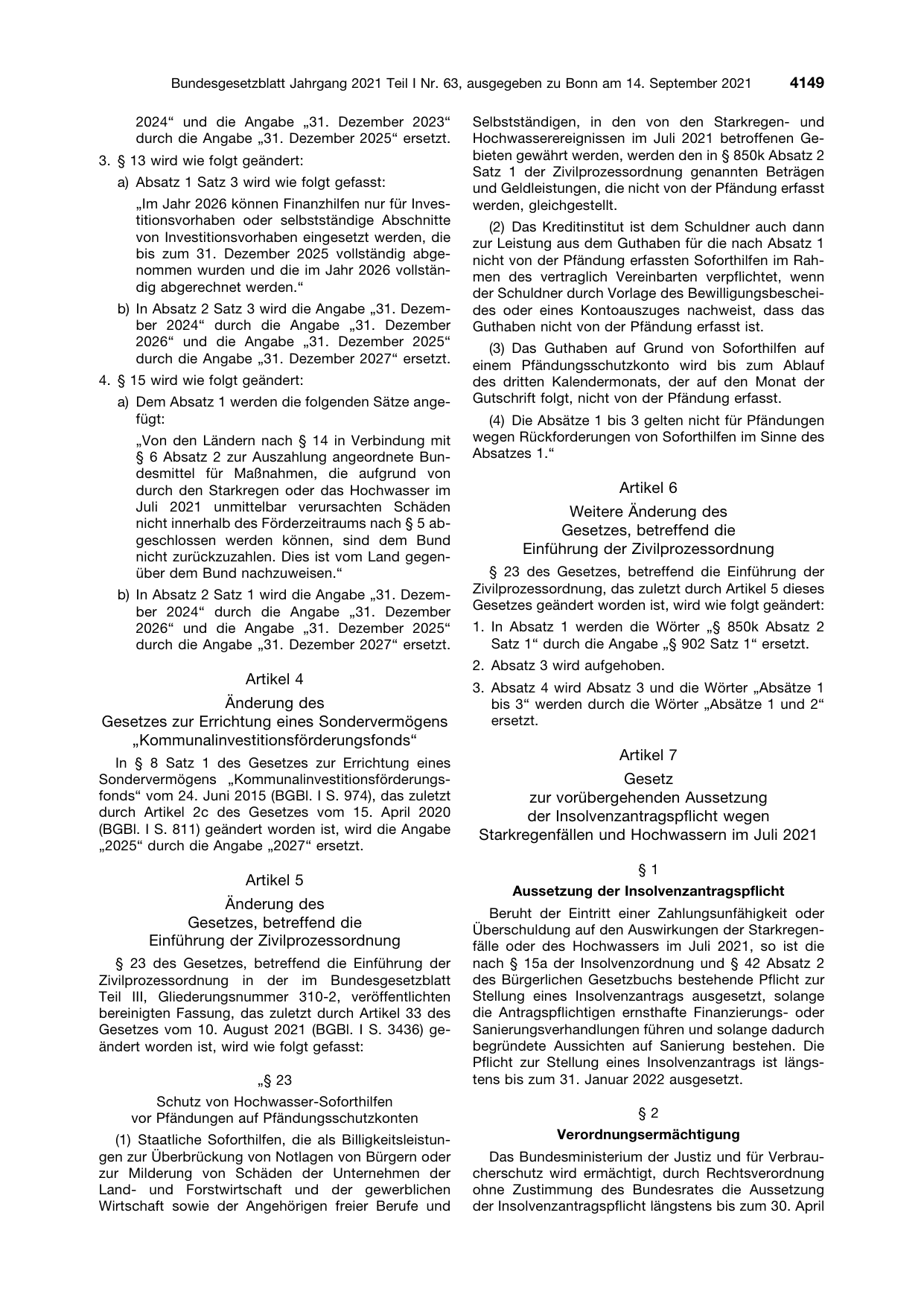 BGBl. 2021, Seite 4149 — Originalseite als Abbildung