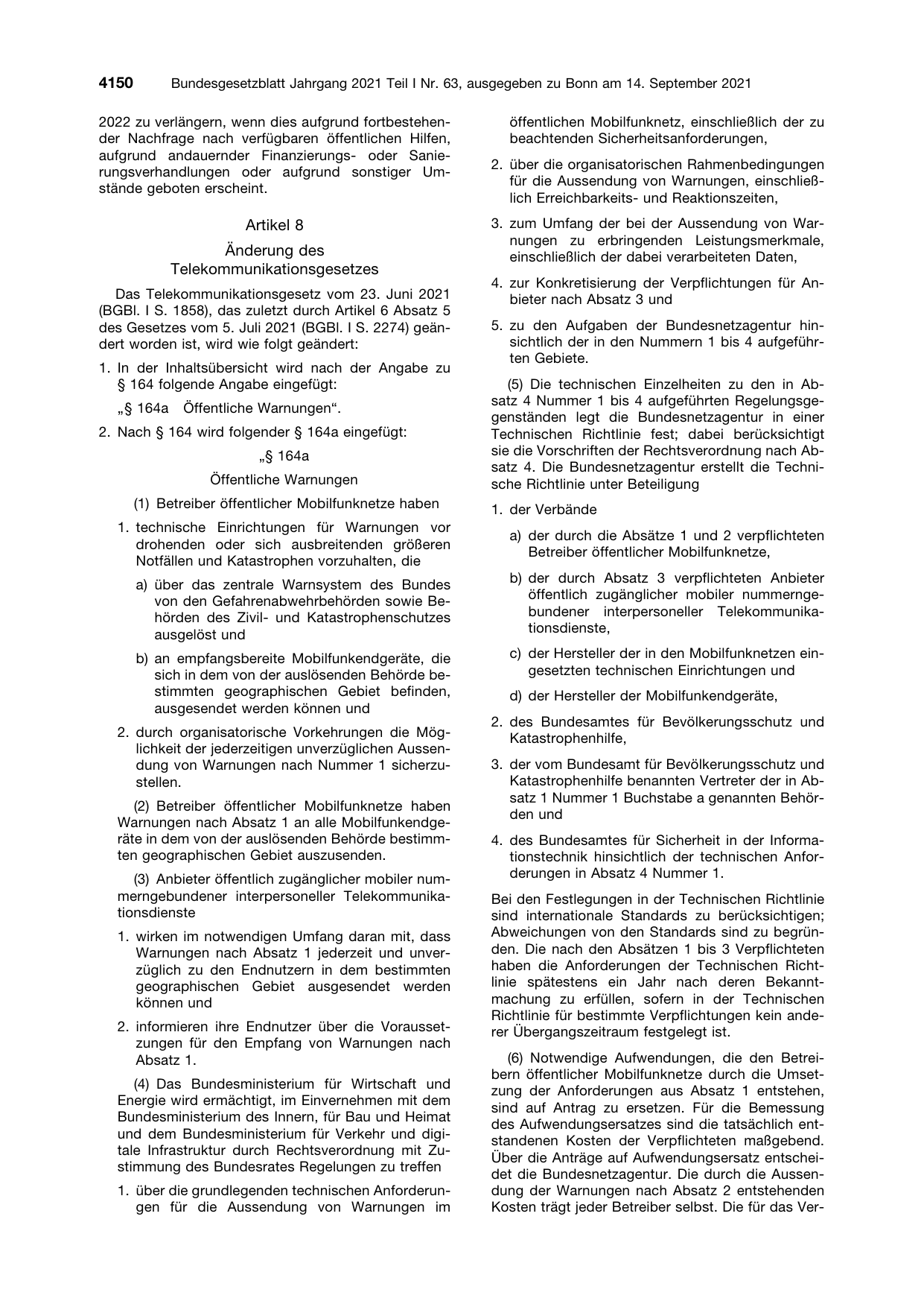 BGBl. 2021, Seite 4150 — Originalseite als Abbildung