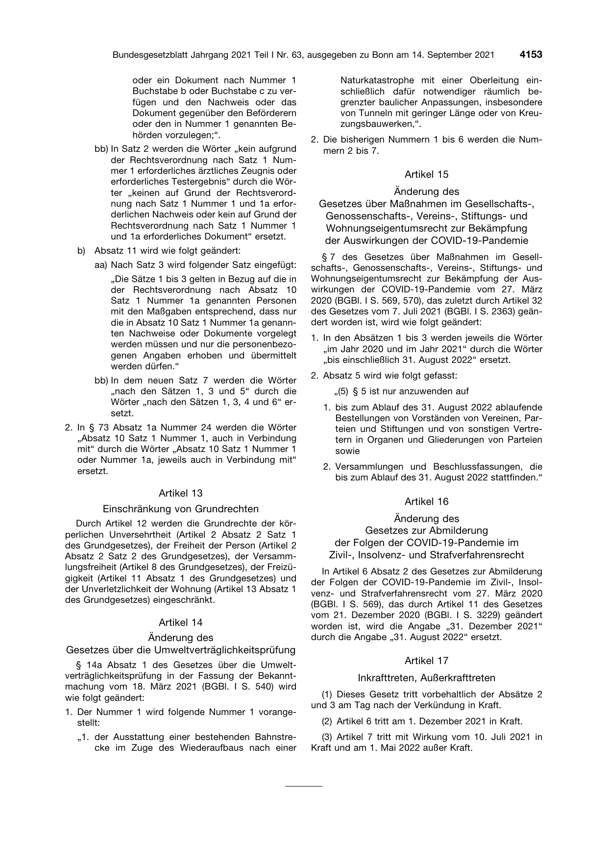 BGBl. 2021, Seite 4153 — Originalseite als Abbildung