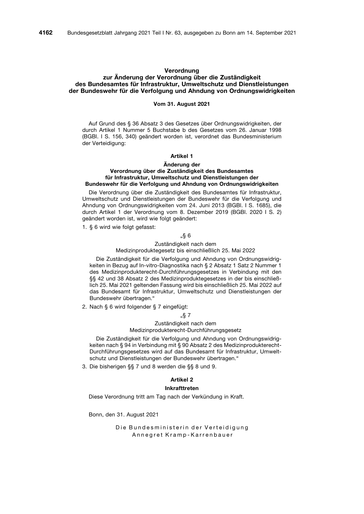 BGBl. 2021, Seite 4162 — Originalseite als Abbildung