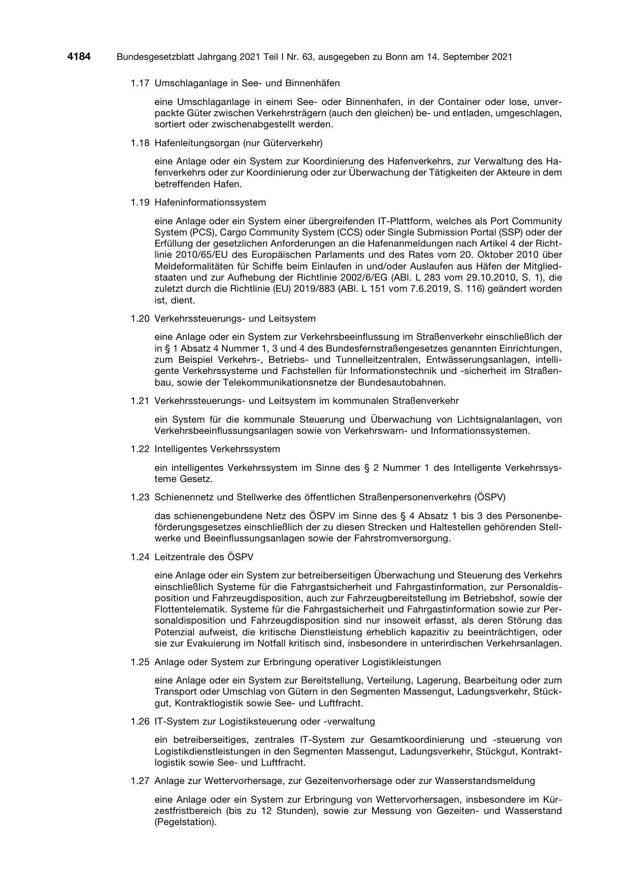BGBl. 2021, Seite 4184 — Originalseite als Abbildung